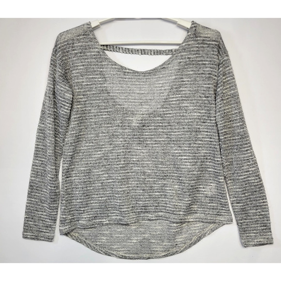 Aeropostale Sweater Womens Medium Gray White Open Back Scoop Y2K Casual Everyday - Picture 1 of 11
